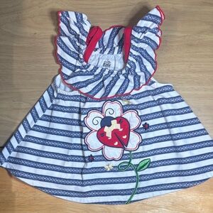 Kids Headquarters Blue and Red Striped Dress